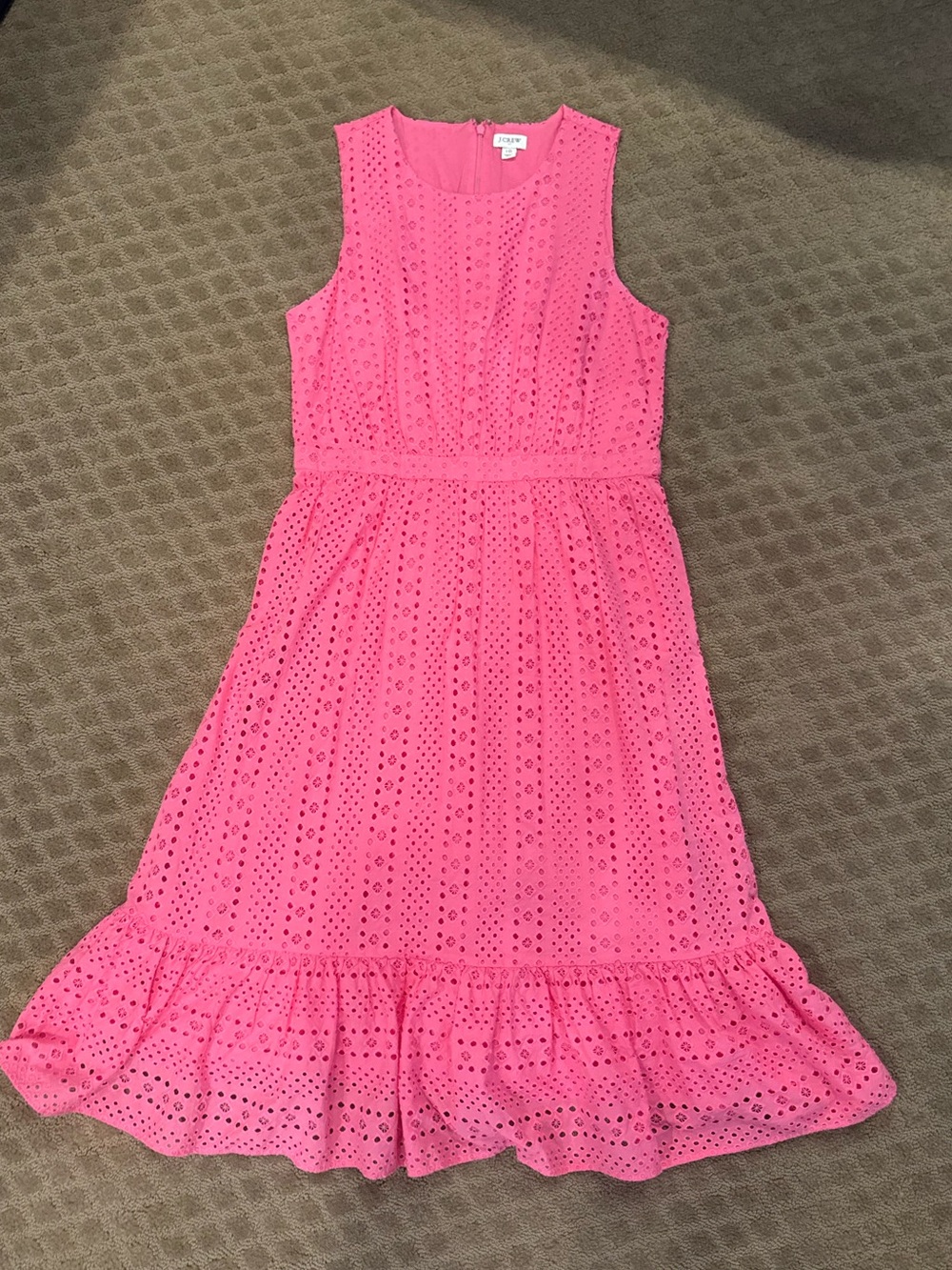 J. Crew Bright Pink Eyelet Ruffle-Hem Dress